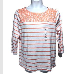NEW Nautica 3/4 Sleeve Coral Floral Stripe Cotton Top XXL